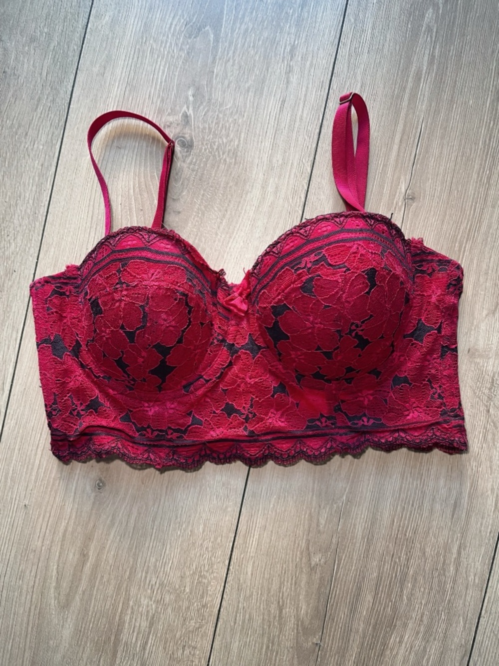 Honeydew USA Red Lace Longline Bra with Black Underlay